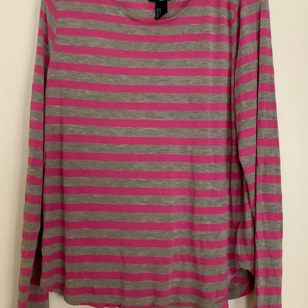 H&M Pink and Gray Striped Long-sleeved Top
